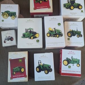 Hallmark John Deere Ornament Tractor Set - Green and Yellow